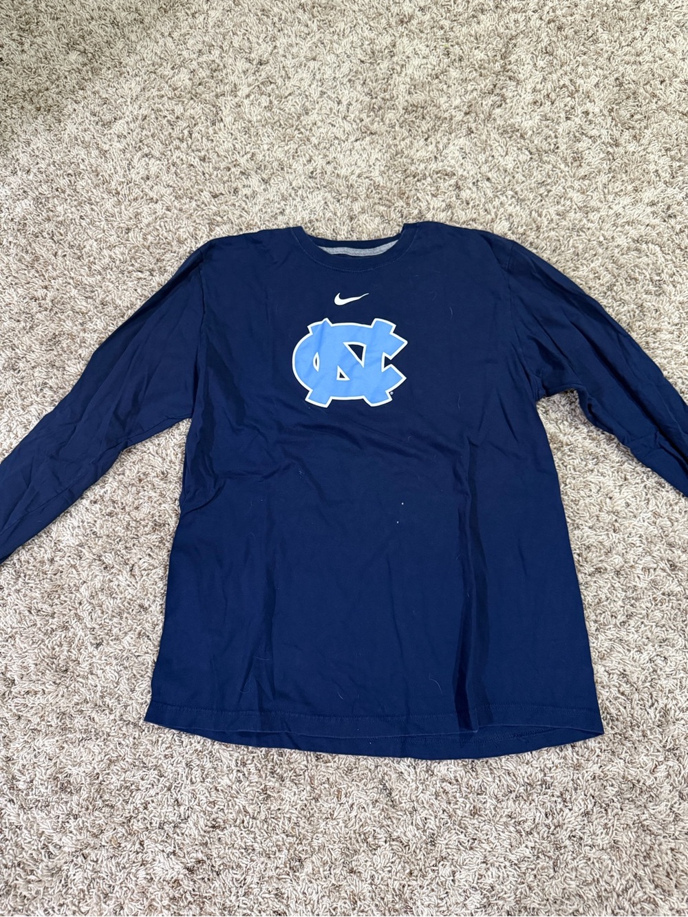 Nike Navy Long Sleeve Tee with Light Blue UNC Logo
